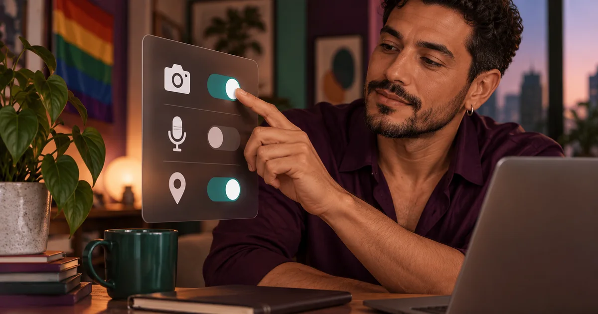 Permissões do navegador: revise câmera, microfone e localização